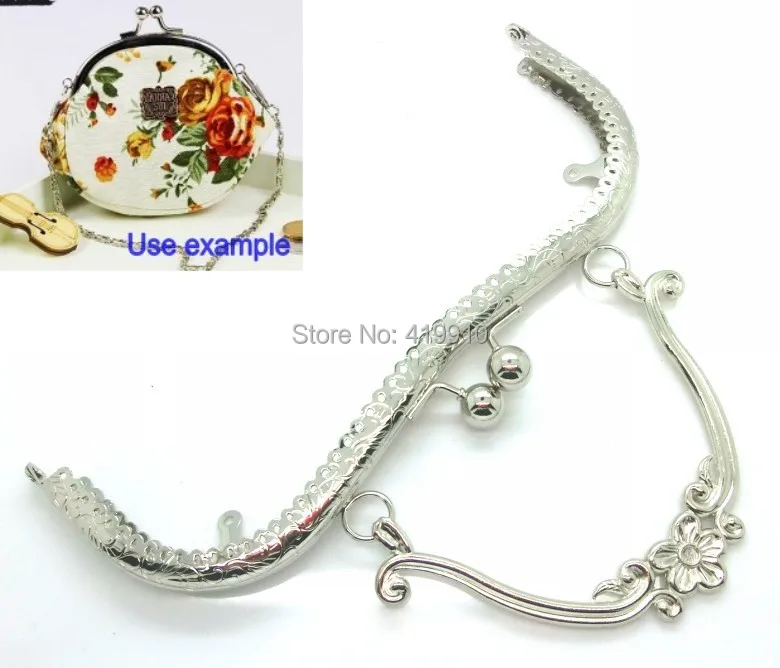 Shipping-1PC, металлическая оправа, поцелуй, застежка, ручка, арка, для сумочки, серебряный тон, шар, 21 см x 9 см(можно открыть: 21x17 см), J2613