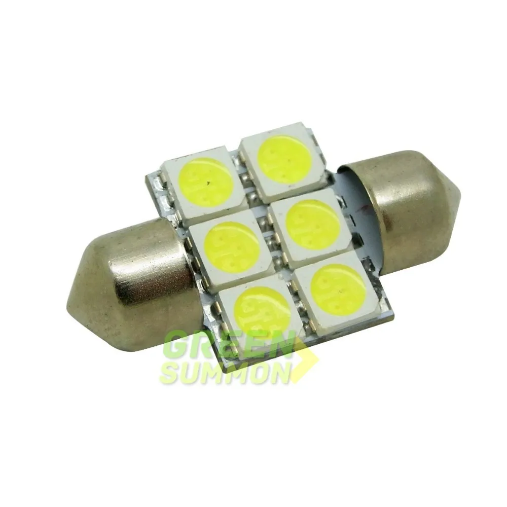 10 шт./лот 31 мм 6 5050 SMD светодиодный теплый белый и белый гирлянда Купол Карта перчатка коробка багажник замена лампочки