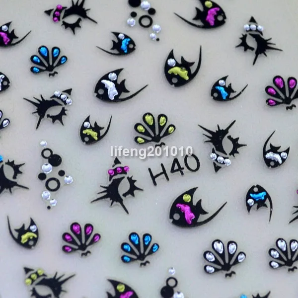 5 листов милые рыбки Дизайн стикеры 3D на ногти Nail Art наклейки украшения ногтей Стразы H40