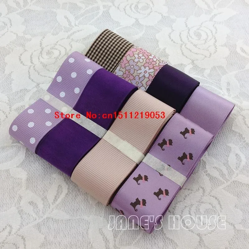 28 ярдов 28 разные стили Фиолетовый DIY шпилька для волос аксессуары сатин/grosgrain/хлопок кружева печатных наборы лент