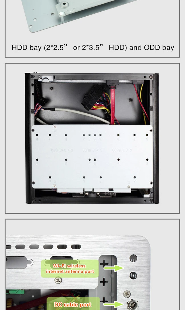 Realan Алюминиевый мини itx Настольный ПК чехол E-i7 с блоком питания, CD-ROM, слотами черный серебристый