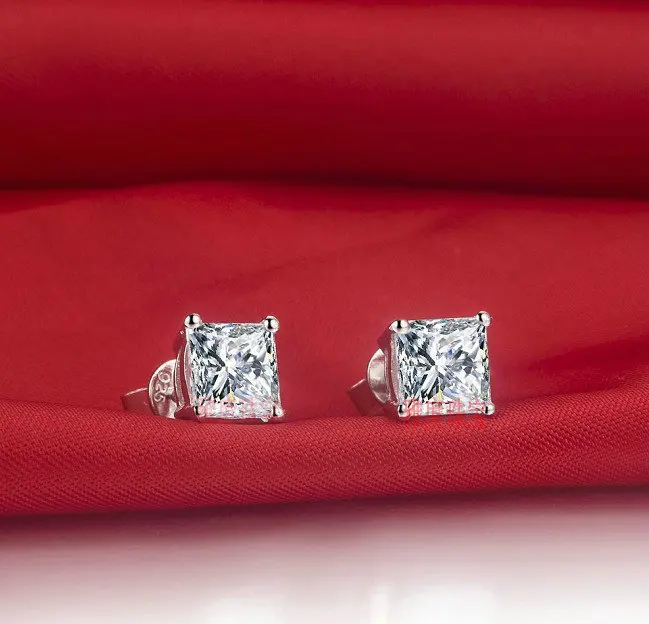 Потрясающе! Натуральный! 1 Ct синтетические большие квадратные серьги SONA камень, серьги-гвоздики из стерлингового серебра, модные свадебные серьги