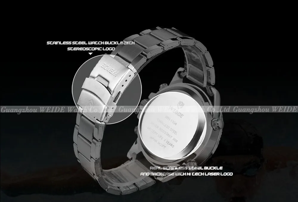 WEIDE цифровой дисплей мужские спортивные часы Роскошные бизнес военный ремешок из нержавеющей стали Кварцевые наручные часы Relogio Masculino