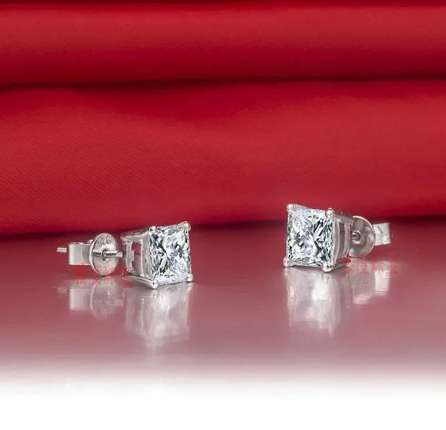 Потрясающе! Натуральный! 1 Ct синтетические большие квадратные серьги SONA камень, серьги-гвоздики из стерлингового серебра, модные свадебные серьги