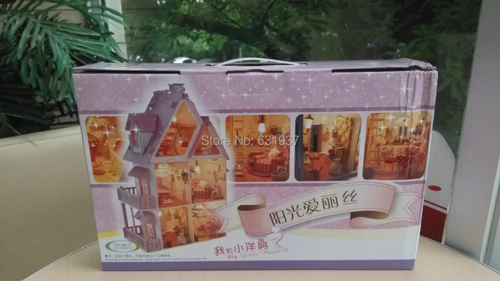 Горячие Солнечный свет Алиса розовый DIY деревянный Миниатюрный Кукольный дом мебель ручной работы 3D миниатюрный кукольный домик игрушки Gits Инструкция на английском языке