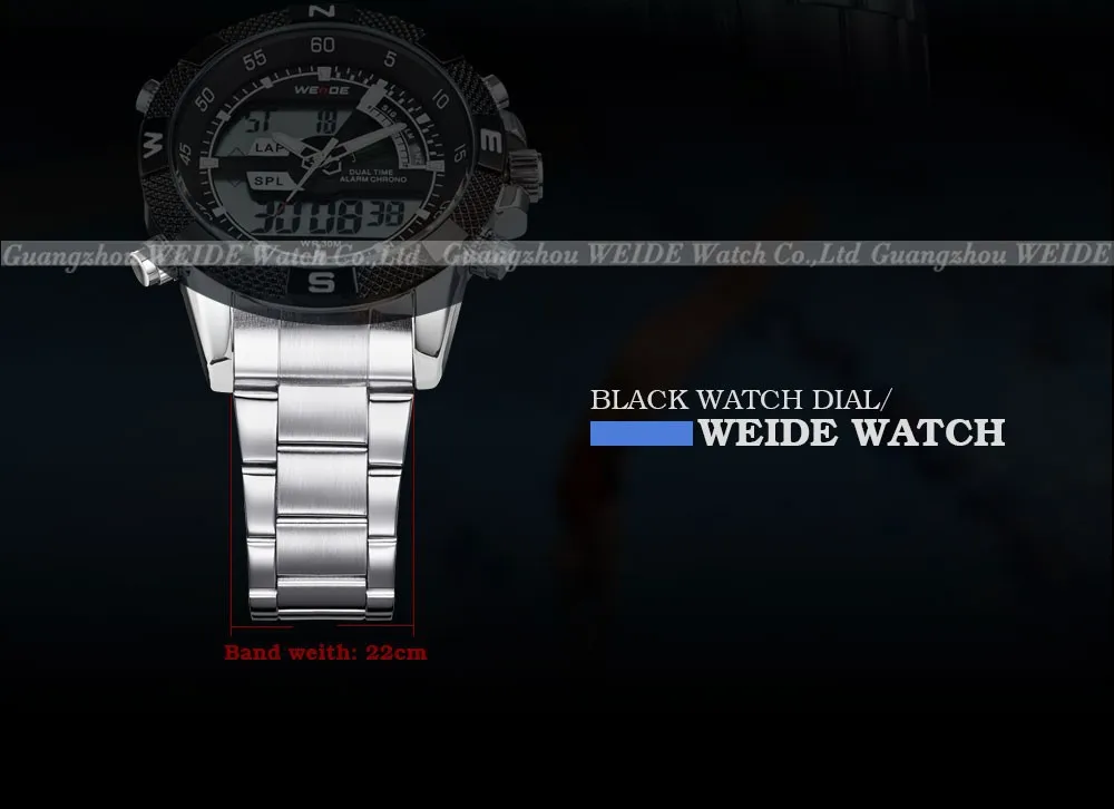 WEIDE цифровой дисплей мужские спортивные часы Роскошные бизнес военный ремешок из нержавеющей стали Кварцевые наручные часы Relogio Masculino
