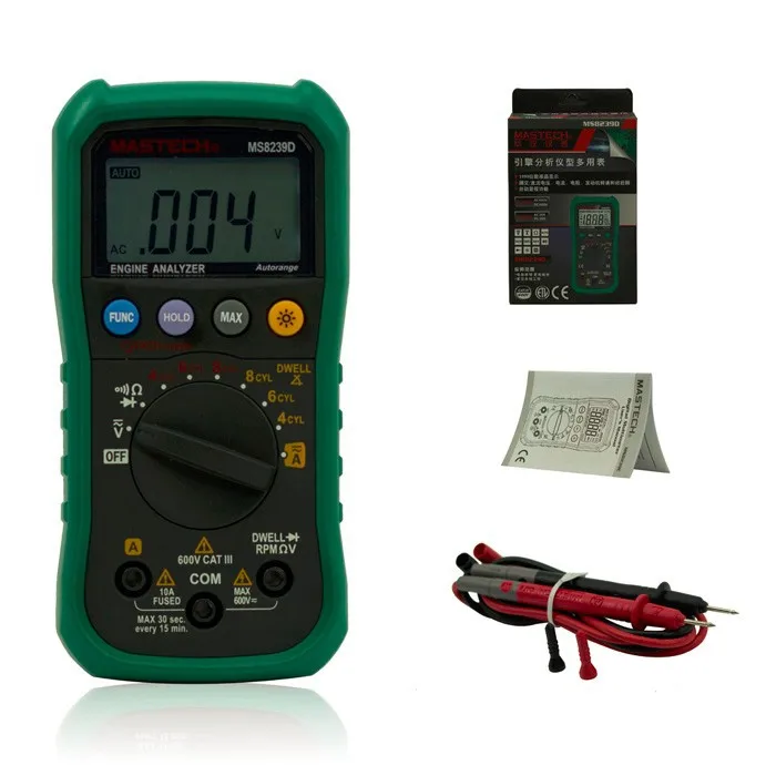 MASTECH MS8239D Цифровой Автомобильный Мультиметр анализатор двигателя угол/скорость 4CYL~ 8CYL тест на непрерывность