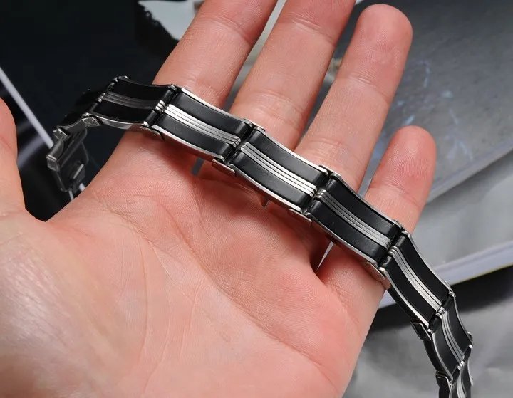 MOZO модные трендовые мужские ювелирные изделия, черный силиконовый браслет, нержавеющая сталь, ручная цепочка, персональные мужские браслеты, браслеты MPH823