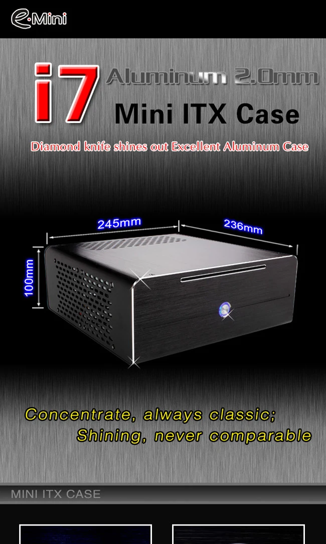 Realan Алюминиевый мини itx Настольный ПК чехол E-i7 с блоком питания, CD-ROM, слотами черный серебристый