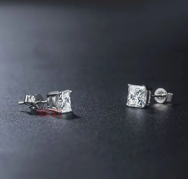 Потрясающе! Натуральный! 1 Ct синтетические большие квадратные серьги SONA камень, серьги-гвоздики из стерлингового серебра, модные свадебные серьги