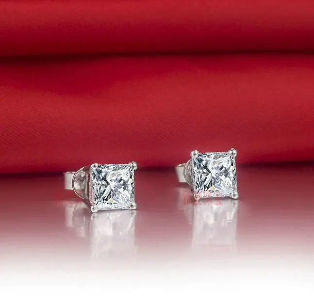 Потрясающе! Натуральный! 1 Ct синтетические большие квадратные серьги SONA камень, серьги-гвоздики из стерлингового серебра, модные свадебные серьги