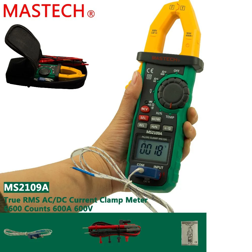 Mastech MS2109A Автоматический диапазон цифровой AC DC токовые клещи мультиметр Гц темп Емкость тестер с NCV детектор