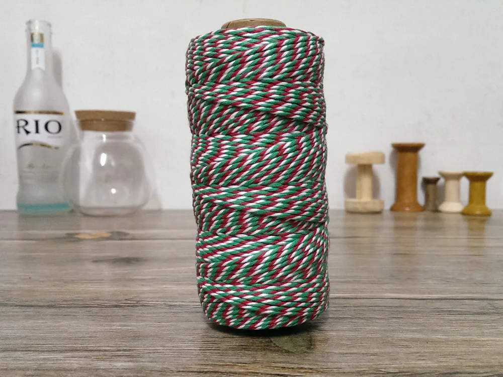 8ply 1 мм~ 1,5 мм Хлопок Bakers Mix(150 ярдов/катушка) пекарская шпагат подарочная упаковка белый+ красный+ зеленый шпагат для ремесла