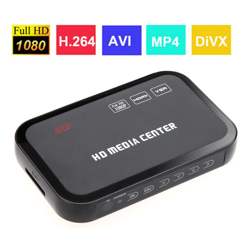 1080P full HD медиа-видеоплеер центр для HDMI, VGA, AV/USB/SD/MMC Порты и разъёмы Дистанционное Управление YPbPr кабель для SD карт флеш-накопителей USB жесткий диск