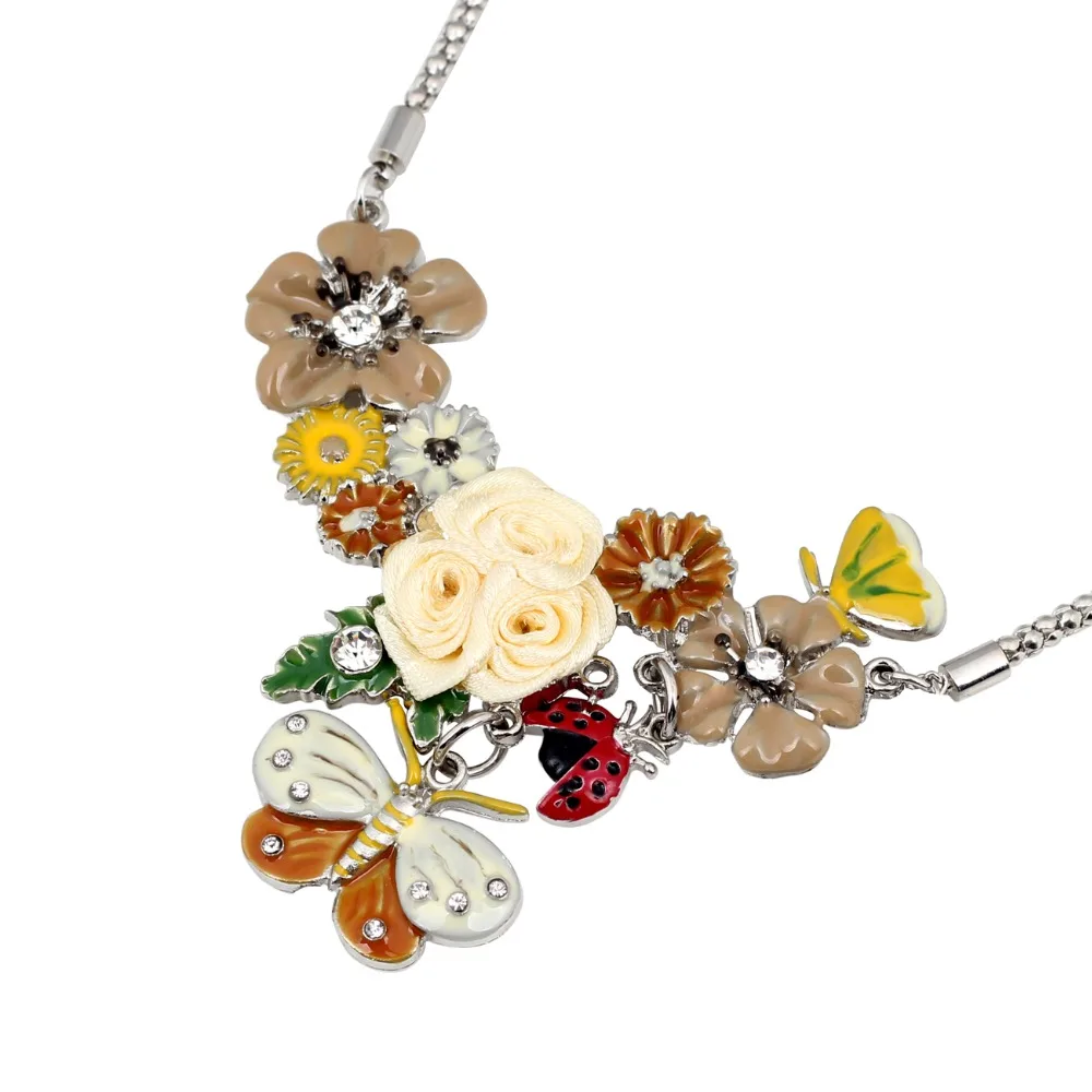WEVENI Эмаль сплав цветок бабочка Жук ожерелье с подвеской со стразами модные
