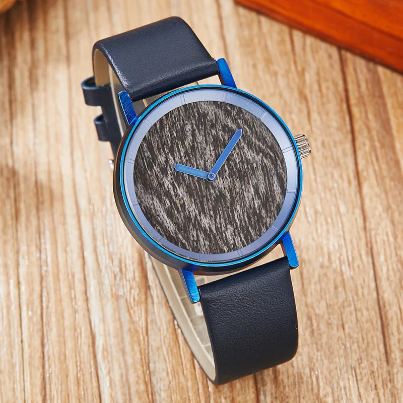 Fashion Wooden Couple Wrist Watch Unique Blue Leather Elegant Clock Lover Wood Original Watches For Women Men Best Gifts | Наручные часы