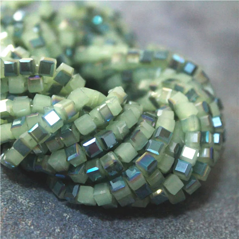 4 мм синие и зеленые квадратные хрустальные бусины в форме полукуба АВ 100 шт.