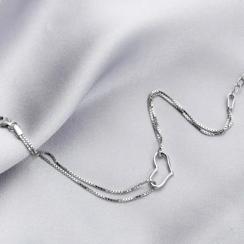 Модные Изящные браслет сердце 925 пробы серебро Цвет Браслеты ювелирные изделия