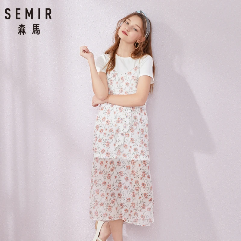 SEMIR 2019 Летний новый костюм платье для женщин Круглый воротник белая футболка из