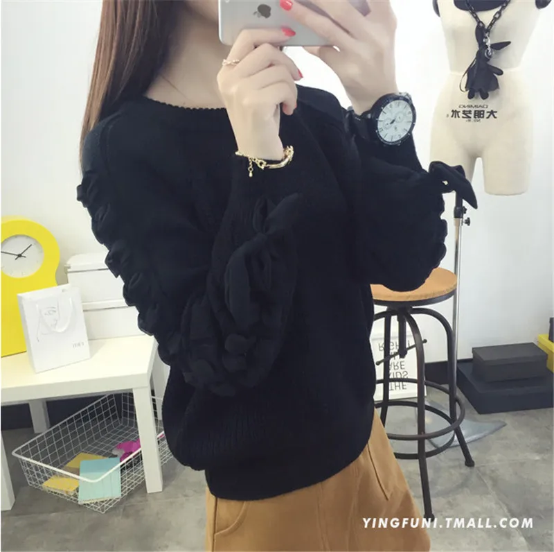 HMK 2019 Women Sweater Knitted O-neck Bow Long Seleeve solid color chic Pullover Womens Sweaters Jumper Sueter Mujer Top | Женская