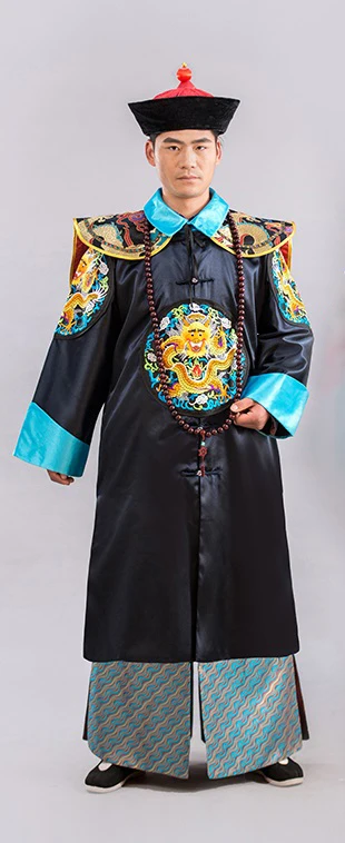 dark blue Новое прибытие кино и телевидения Производительность одежда Китайский древний костюм мужской топ министр халат династии Цин одежда - Цвет: dark blue
