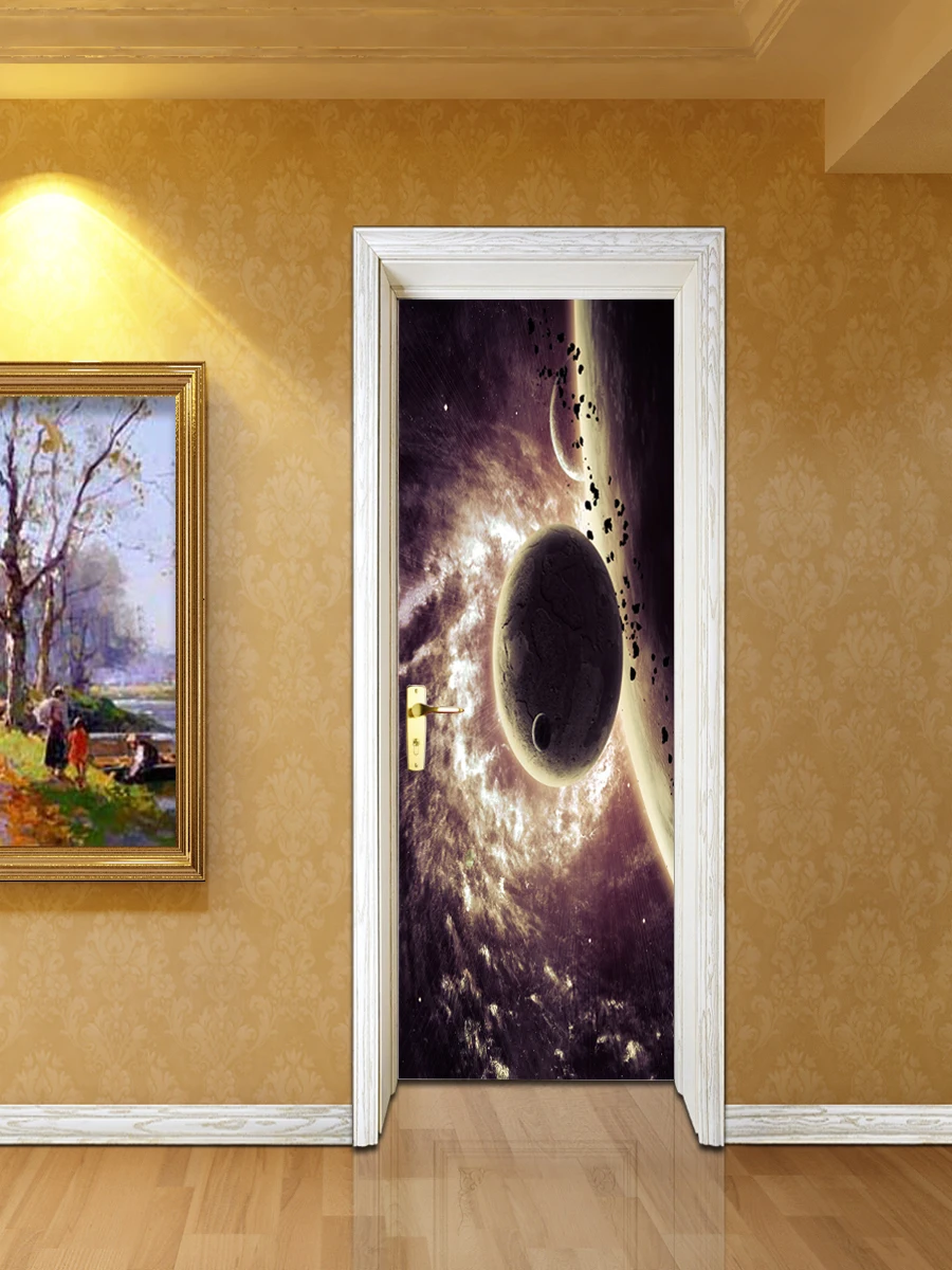 2pcs 77*200cm Universe with Glue Self Adhesive Wallpaper PVC 3D Wall Sticker Brick Waterproof Paper For Door Cover | Дом и сад