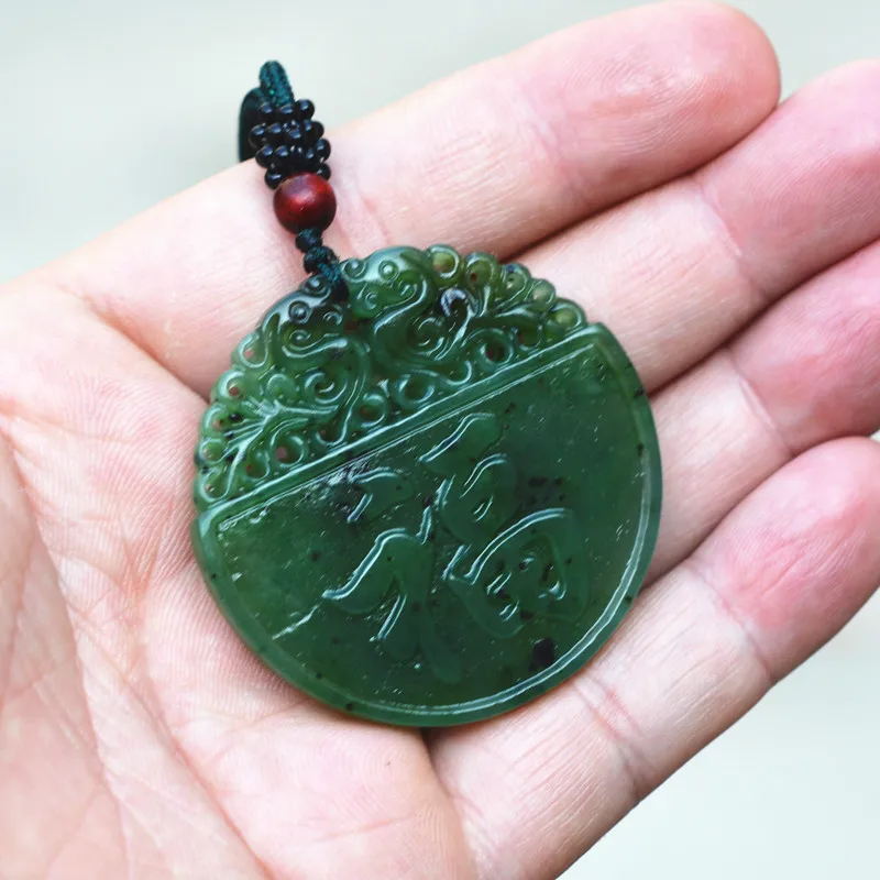 Бесплатная доставка натуральное зеленое ожерелье HETIAN подвеска с нефритом резной