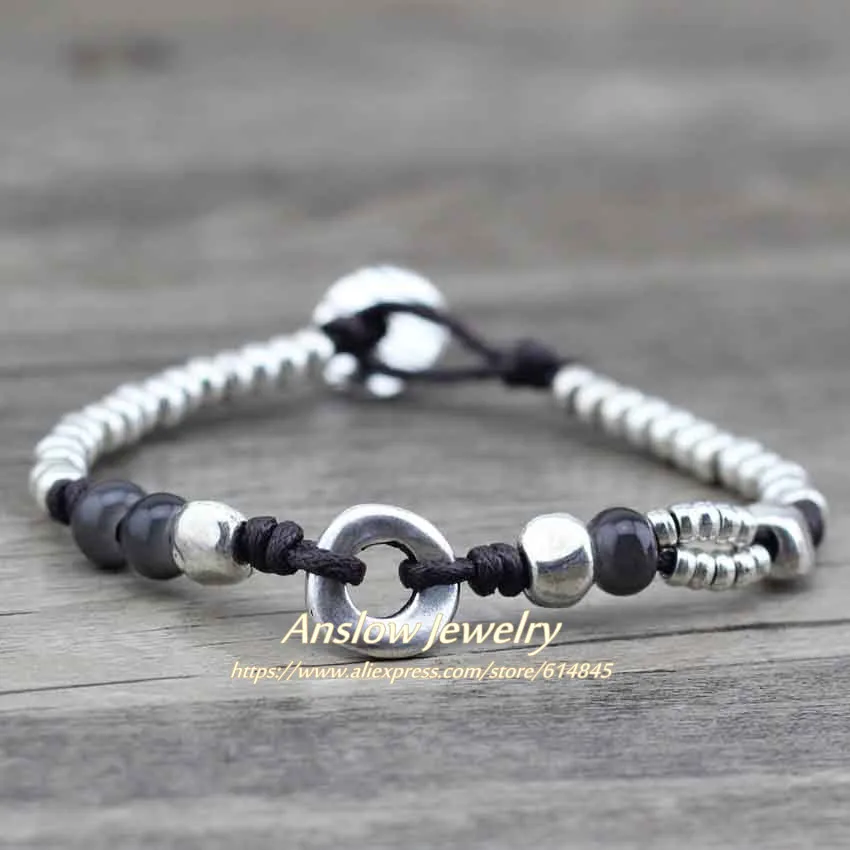 Anslow Bijoux, модные ювелирные изделия, Новое поступление, стеклянные бусы из цинкового сплава, веревка ручной работы, кожаный браслет LOW0460LB