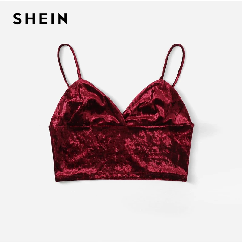 SHEIN Бархатный Треугольный Бюстгальтер Женский Бордовый Элегантный Топ Без Рукавов