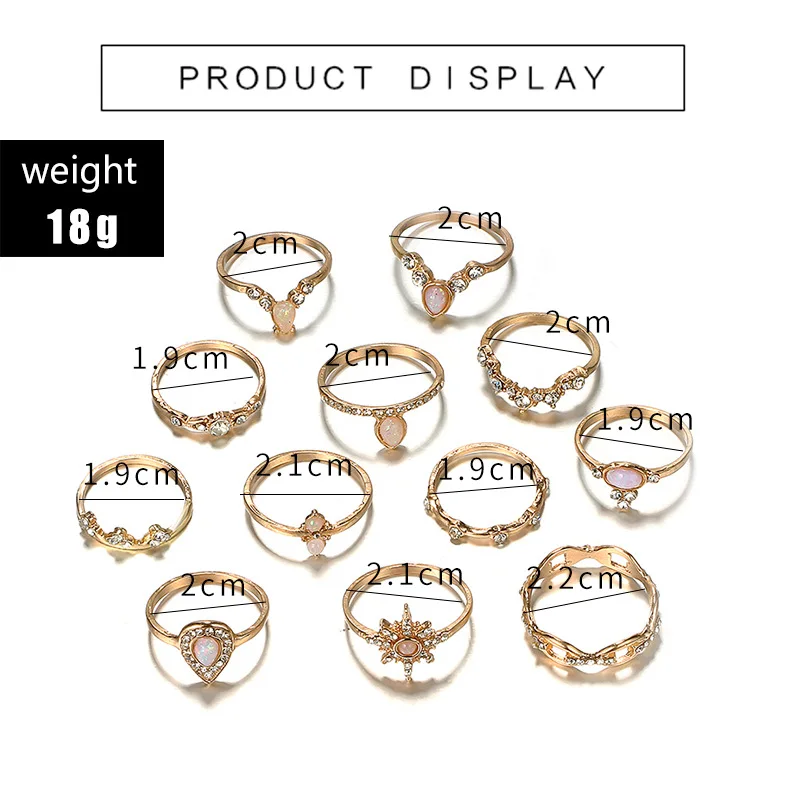 12 шт./лот богемные наборы колец на палец для женщин в форме капли воды с
