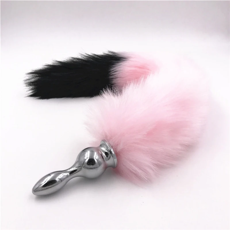 Анальная пробка из нержавеющей стали с лисьим хвостом плюшевая Черная задняя