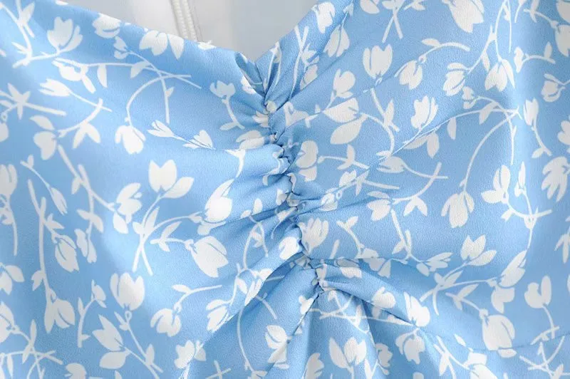 Bazaleas Разделение vestidos синий Цветочный принт летнее платье мода короткий женский с пышными рукавами платья Перевозка груза падения