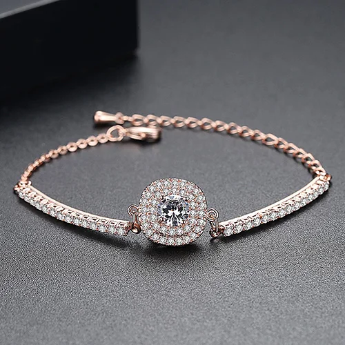 Luoteemi Brand Link Bracelet Сердца и стрелы хрусталя циркон браслет для женщин высокое качество ссылка браслеты оптом - Окраска металла: Покрытие из розового золота