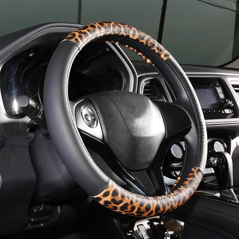Леопардовый чехол для руля кожаный автомобиля универсальный размер M 38 см Honda |