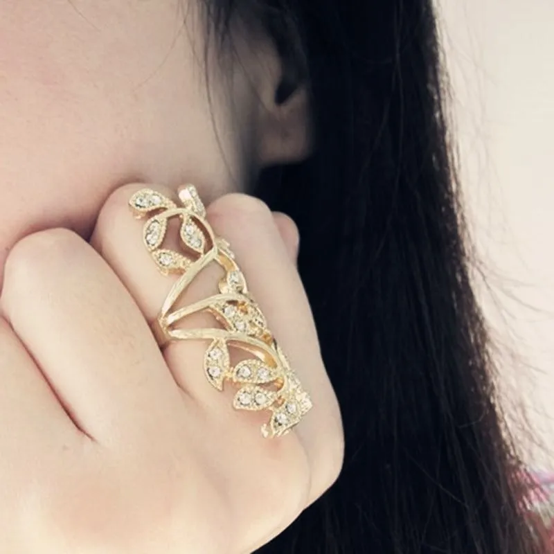 PINKSEE золотого серебряного цвета кристаллический лист кольца на пальцы фаланги