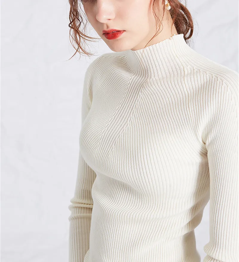 silk cashmere wool knit women half high collar pullover sweater vertical striped claret 3colors one&ampover size | Женская одежда