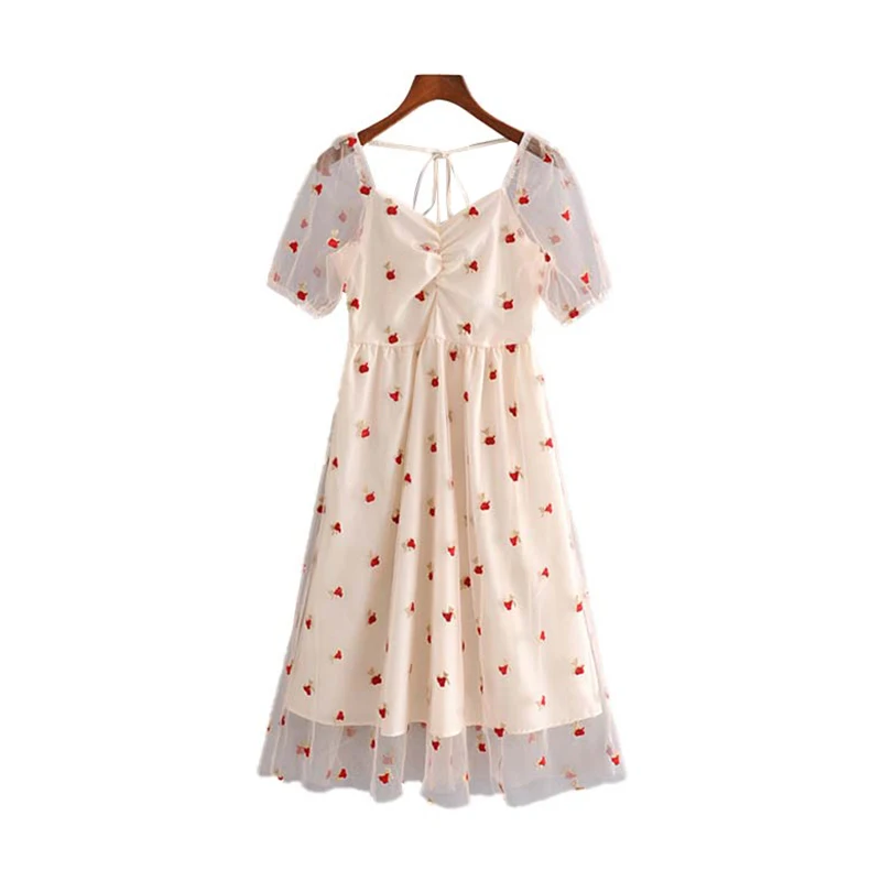 ZXQB сладкий Шикарный французский Стиль с вышитой розой Сетчатое платье Стильный