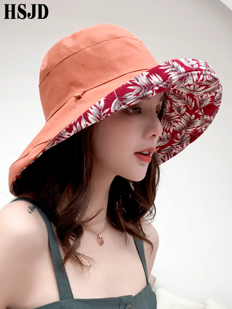 Двухсторонняя летняя шляпа от солнца с большими полями и принтом в виде листиков