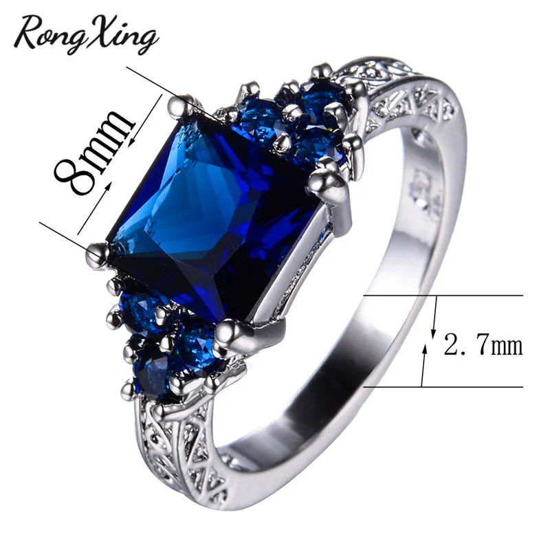 Женские обручальные кольца RongXing с голубым цирконом винтажное модное кольцо