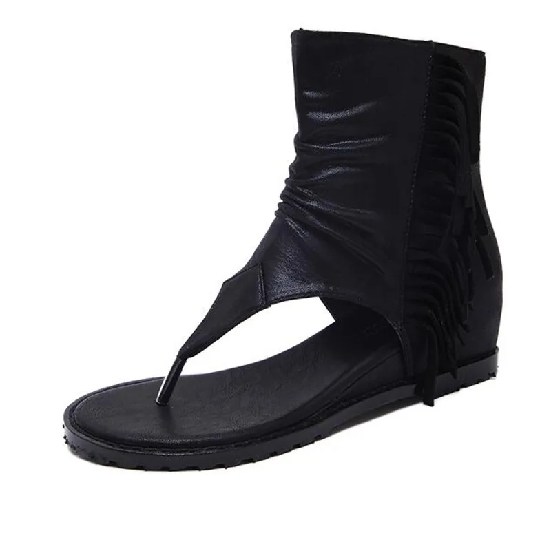 Женские сандалии в римском стиле высокие ботинки с открытым носком и кисточками