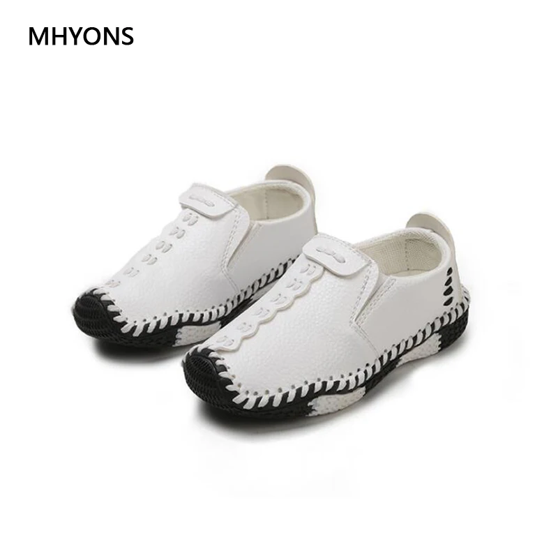 MHYONS/2018 новая детская обувь для мальчиков и девочек Кожаные туфли без застежки на
