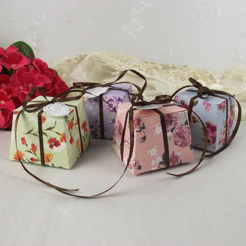 60 шт./лот выйти замуж радостным коробка трапециевидный цветочный конфет бабочка