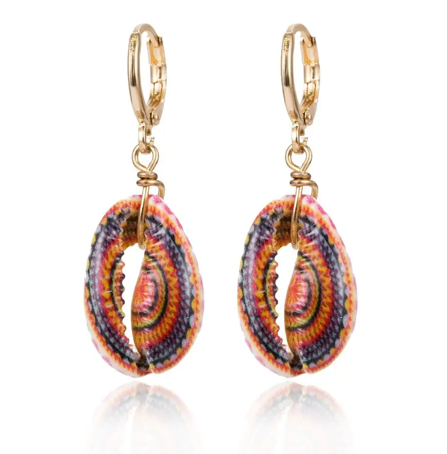 Boho золото цвет микс дизайн ювелирные кольца минималистичный круг крест Лунная ракушка кулон серьги для женщин сплав тренд хип хоп рок - Окраска металла: shell 07