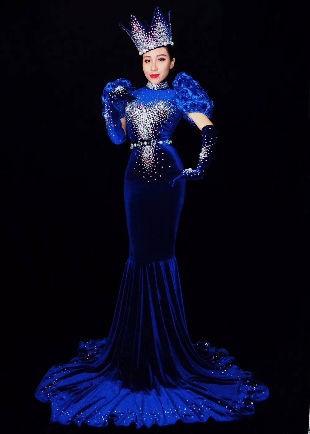 Женская модная обувь Женские сапоги с обивкой из синего бархата и блестящие