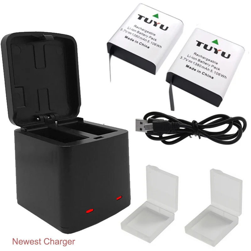 with TUYU Battery TUYU коробка для хранения 2 порта зарядное устройство для SJCAM SJ4000 батарея Sj5000 M10 SooCoo c30 C50 F68 EK7000 eken H5s H6s H9 батарея - Цвет: with TUYU Battery