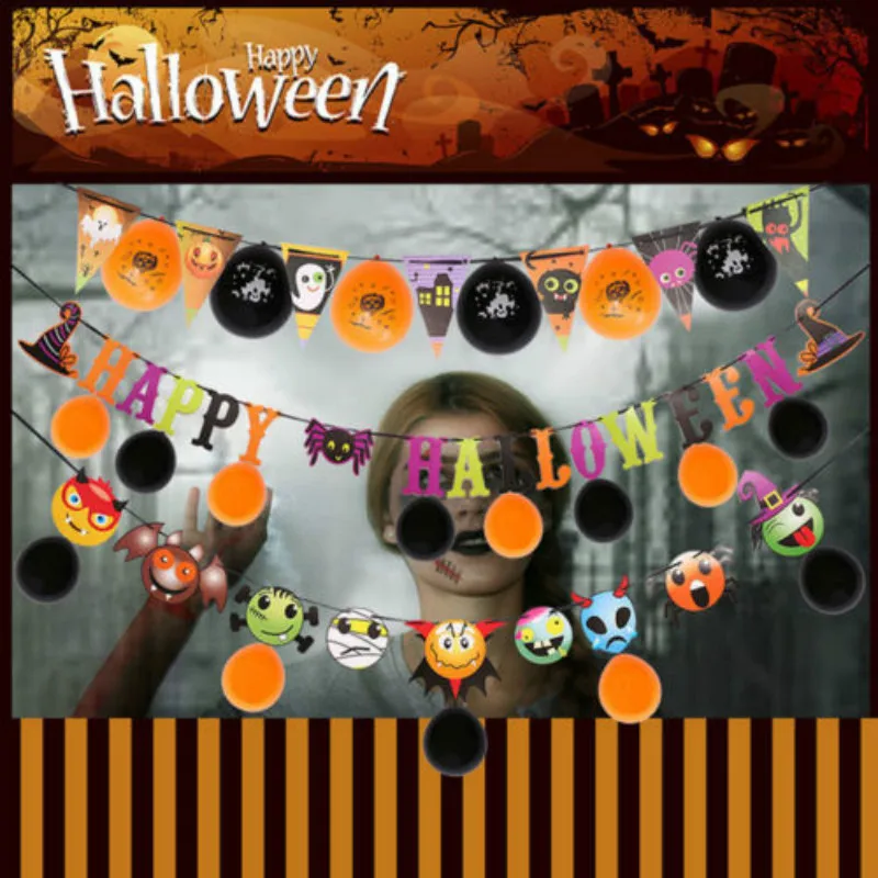 Happy Halloween Бумага овсянка тыква летучая мышь кошка Баннер Вымпел гирлянды вечерние