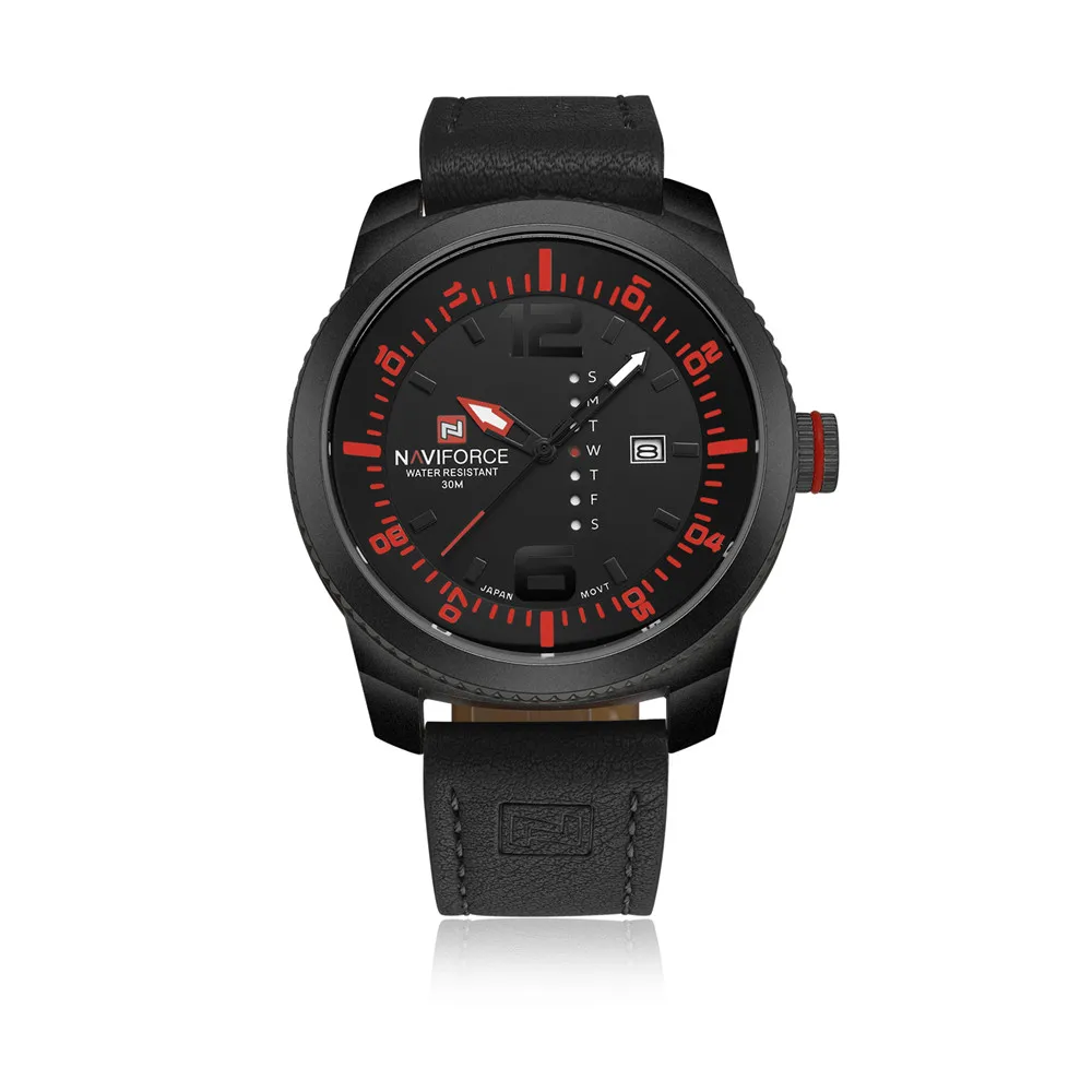 black red Модные роскошные брендовые кварцевые часы NAVIFORCE, деловые военные мужские часы, мужские часы с кожаным ремешком - Цвет: black red