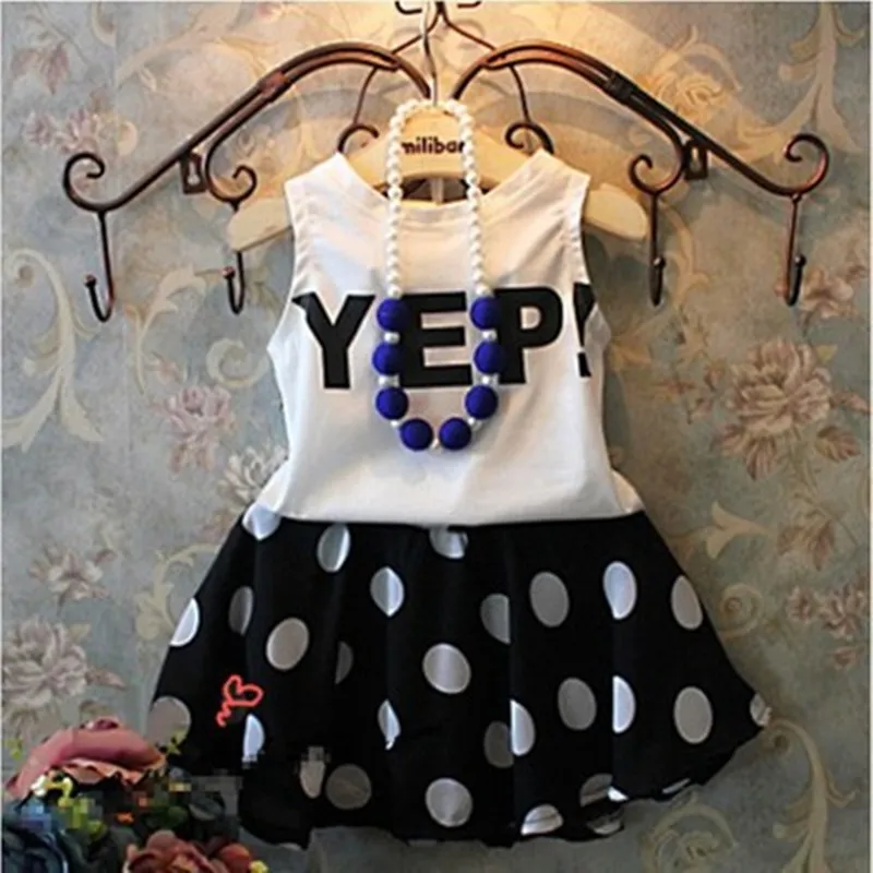 Детский летний комплект из футболки и юбки в горошек на возраст 2-11 лет | Мать