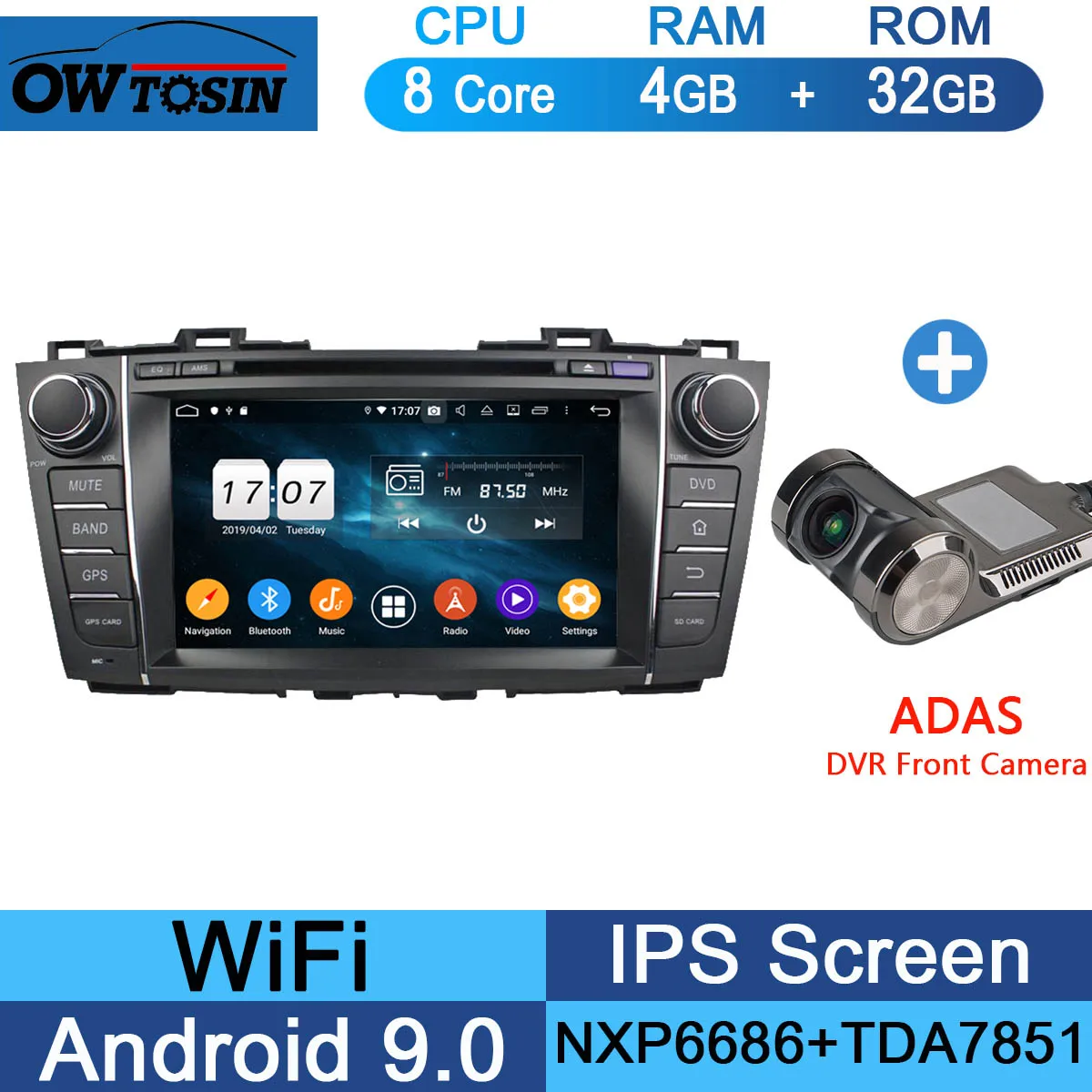 32G Adas Camera " ips 1920*1080 8 ядерный 4 Гб ОЗУ+ 64 Гб ПЗУ Android 9,0 автомобильный dvd-плеер для Mazda 5 Premacy 2009 2010 2011 2012 DSP радио gps Parrot BT - Color: 32G Adas Camera