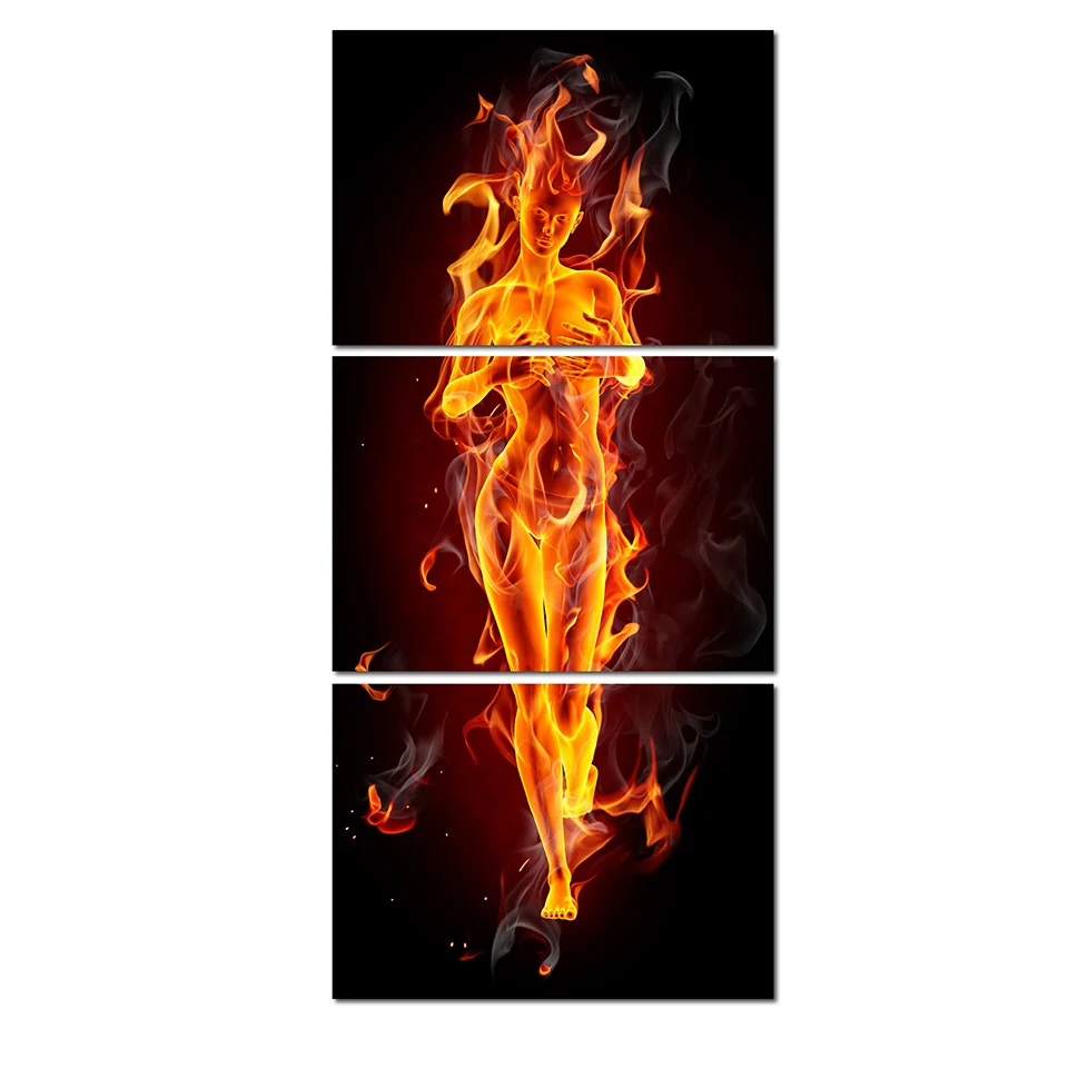 Модульный дом Декор HD Печатный плакат 3 Панель пламени женские пейзаж картины